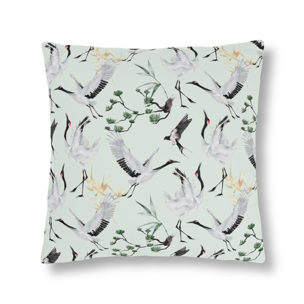 Japanese Cranes Outdoor Pillow - Puffin Lime