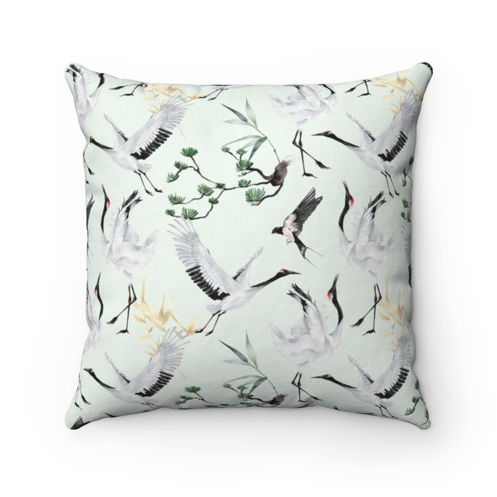 Japanese Cranes Square Throw Pillow - Puffin Lime