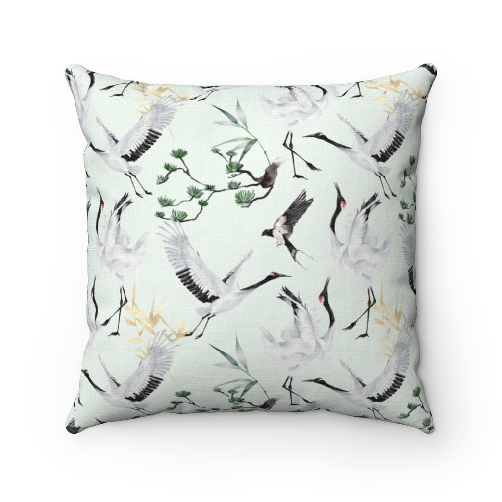 Japanese Cranes Square Throw Pillow - Puffin Lime