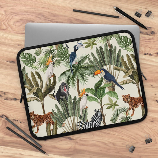 Jungle Animals Laptop Sleeve - Puffin Lime