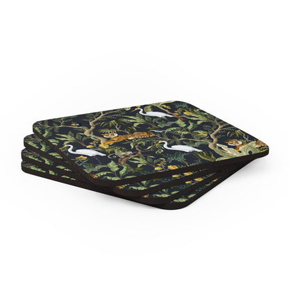 Jungle Trees and Animals Corkwood Coaster Set - Puffin Lime