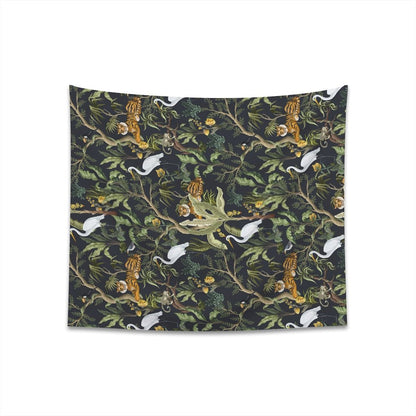 Jungle Trees and Animals Printed Wall Tapestry - Puffin Lime