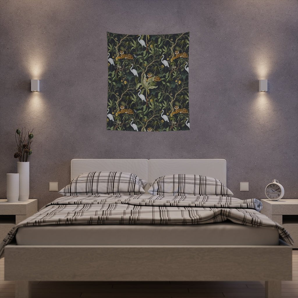 Jungle Trees and Animals Printed Wall Tapestry - Puffin Lime