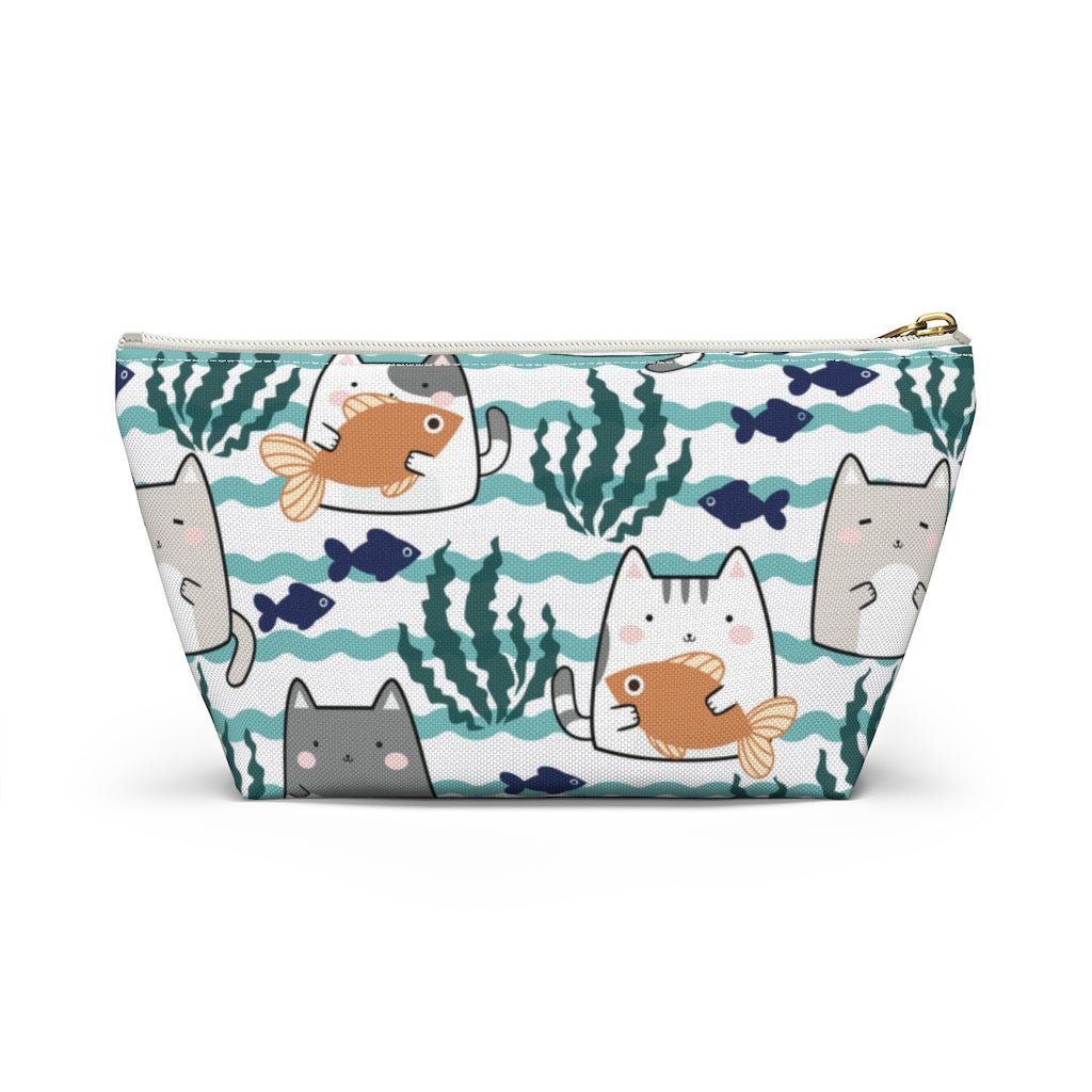 Kawaii Cats and Fishes Accessory Pouch w T-bottom - Puffin Lime