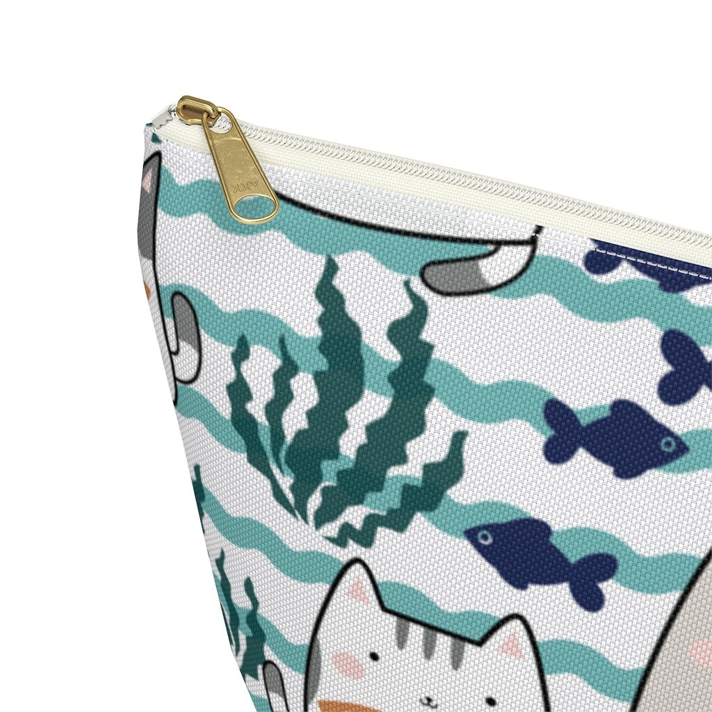 Kawaii Cats and Fishes Accessory Pouch w T-bottom - Puffin Lime