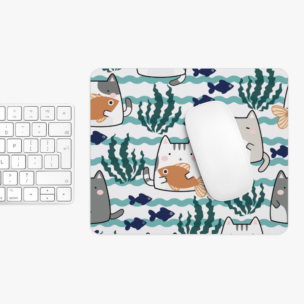Kawaii Cats and Fishes Mouse Pad - Puffin Lime