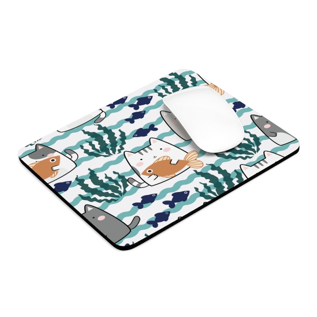 Kawaii Cats and Fishes Mouse Pad - Puffin Lime