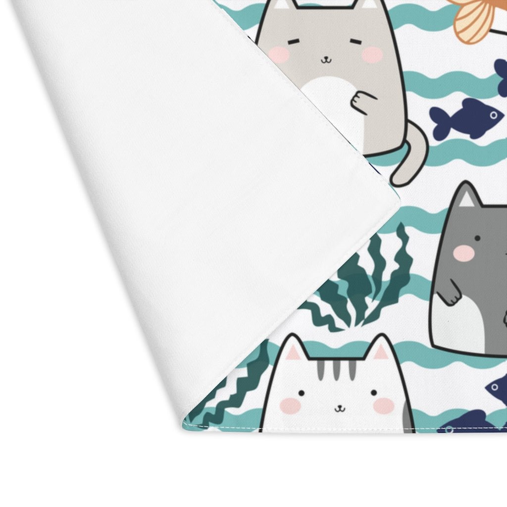 Kawaii Cats and Fishes Placemat - Puffin Lime
