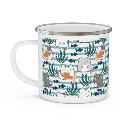 Kawaii Cats and Fishes Stainless Steel Camping Mug - Puffin Lime