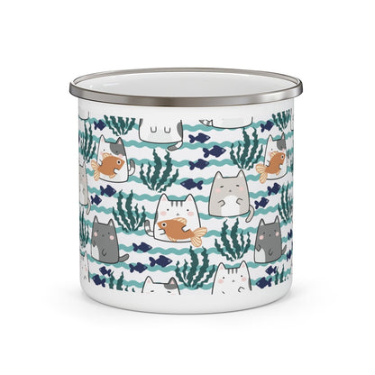 Kawaii Cats and Fishes Stainless Steel Camping Mug - Puffin Lime