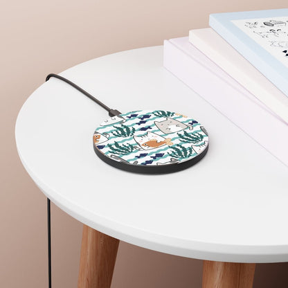 Kawaii Cats and Fishes Wireless Charger - Puffin Lime