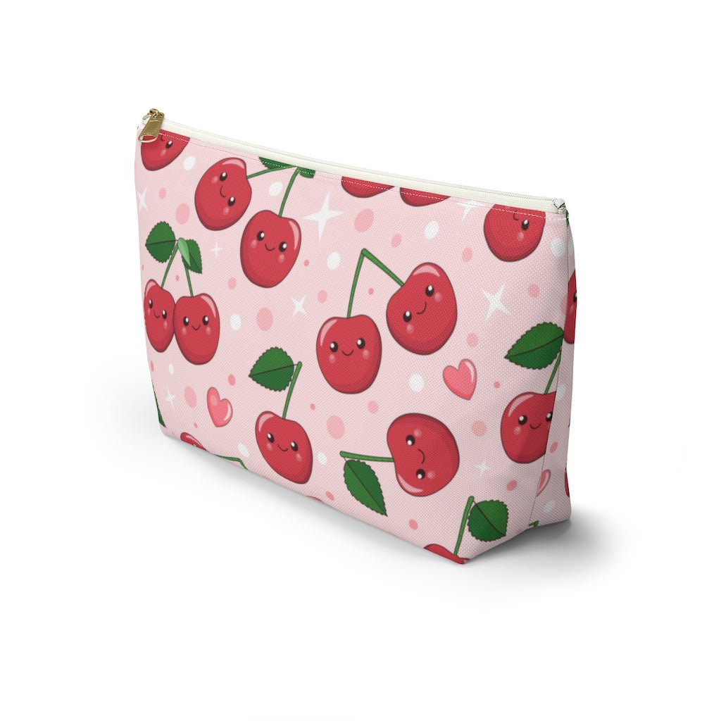 Kawaii Cherries Accessory Pouch w T-bottom - Puffin Lime