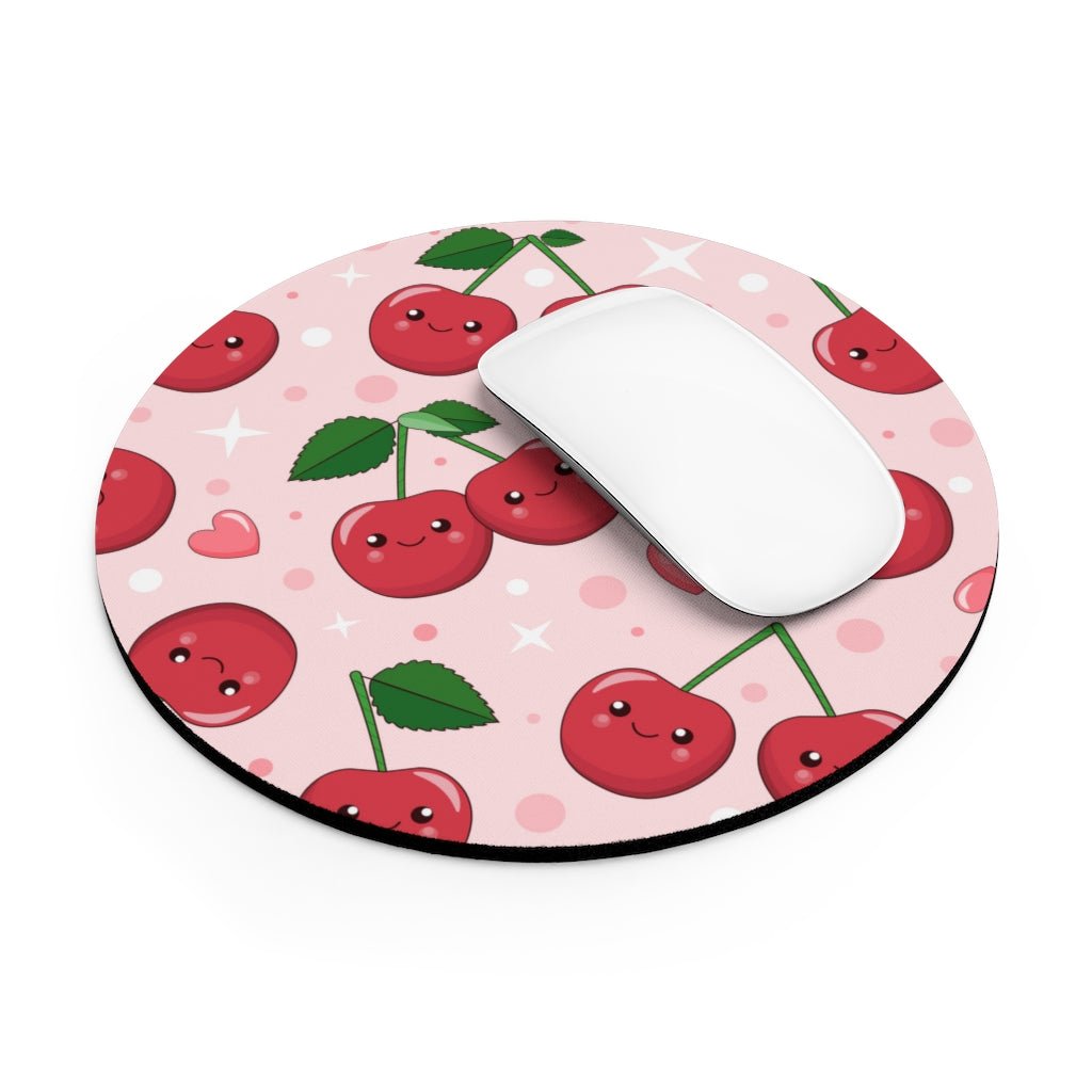 Kawaii Cherries Mouse Pad - Puffin Lime