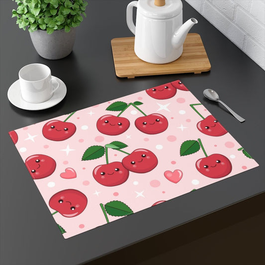 Kawaii Cherries Placemat - Puffin Lime