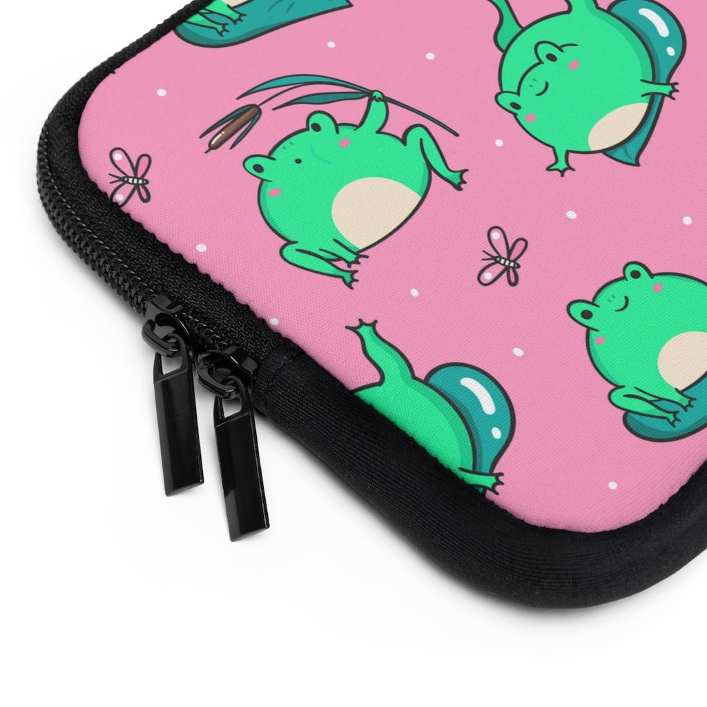Kawaii Frogs Laptop Sleeve - Puffin Lime