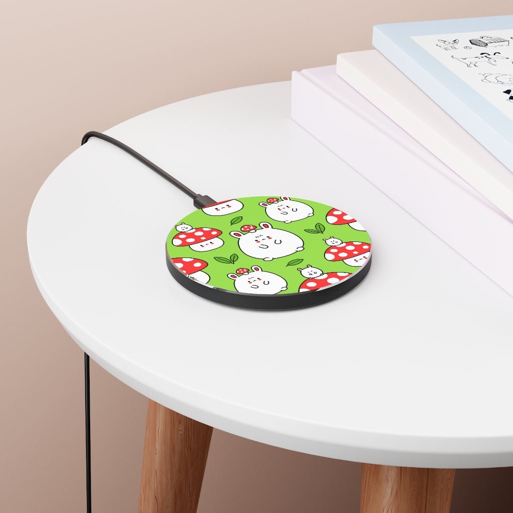 Kawaii Mushrooms Wireless Charger - Puffin Lime