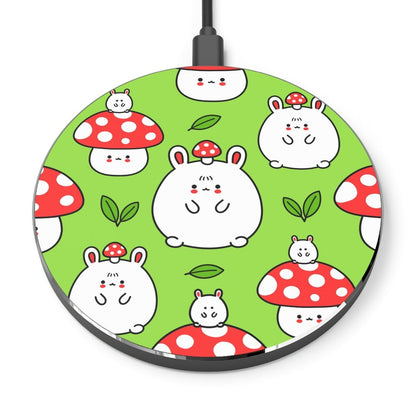 Kawaii Mushrooms Wireless Charger - Puffin Lime
