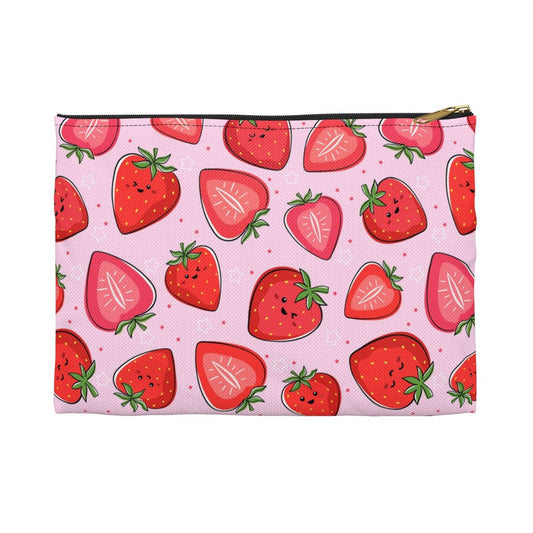 Kawaii Strawberries Accessory Pouch - Puffin Lime