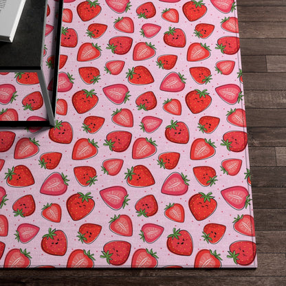 Kawaii Strawberries Indoor Rug - Puffin Lime