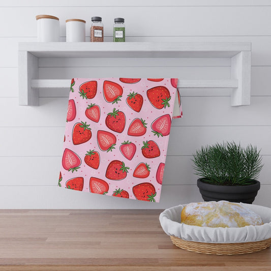 Kawaii Strawberries Kitchen Towel - Puffin Lime