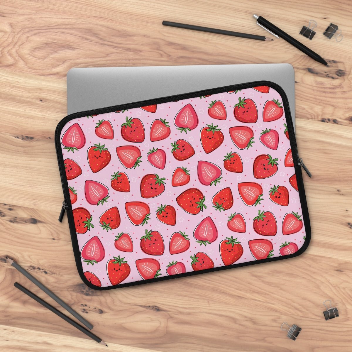 Kawaii Strawberries Laptop Sleeve - Puffin Lime