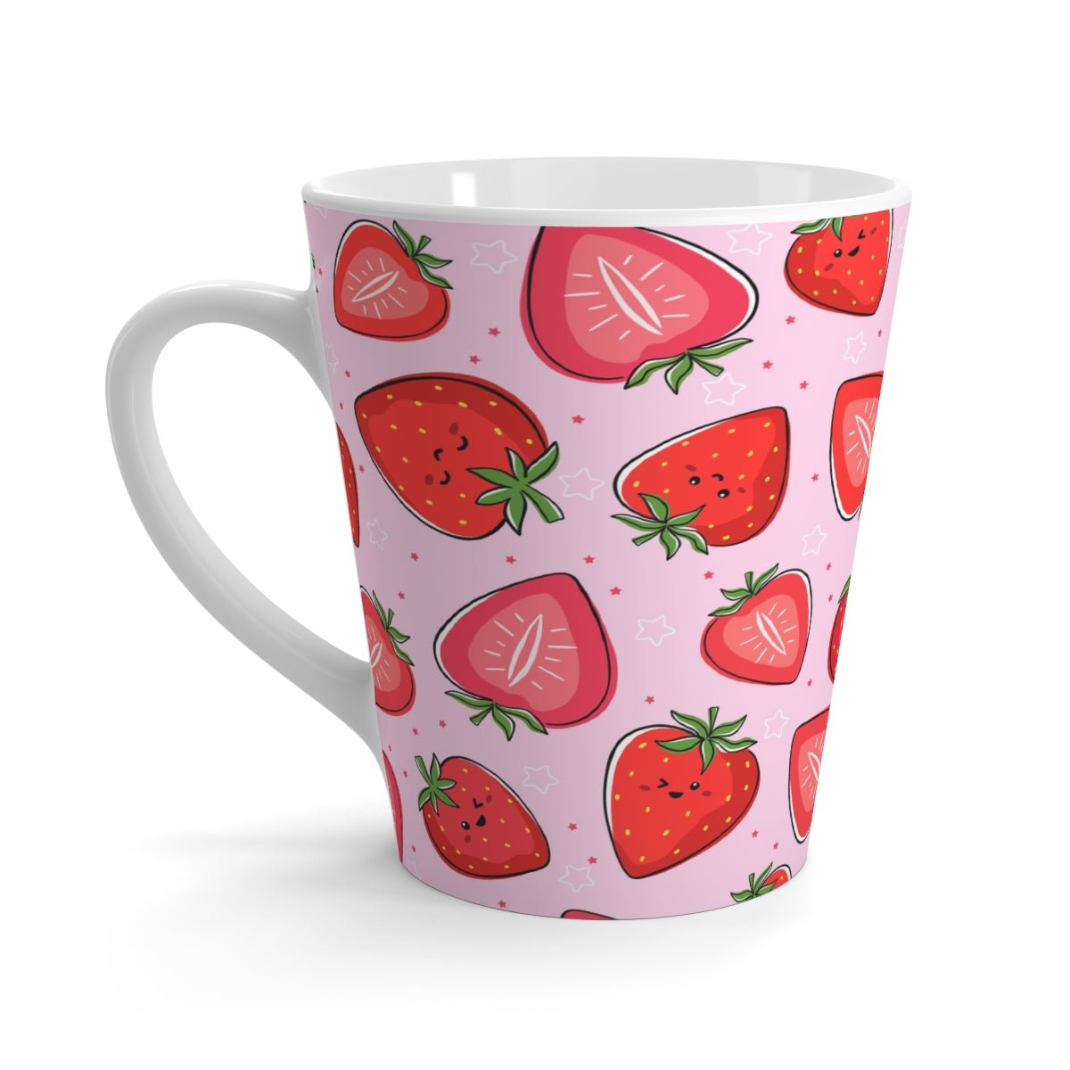 Kawaii Strawberries Latte Mug - Puffin Lime