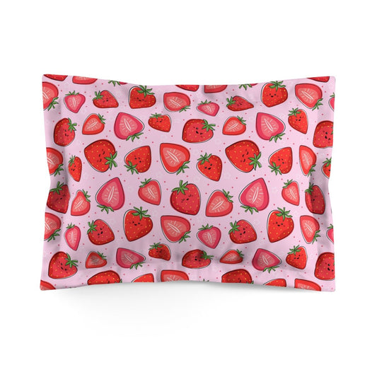 Kawaii Strawberries Microfiber Pillow Sham - Puffin Lime