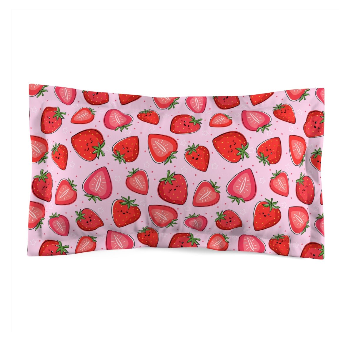 Kawaii Strawberries Microfiber Pillow Sham - Puffin Lime