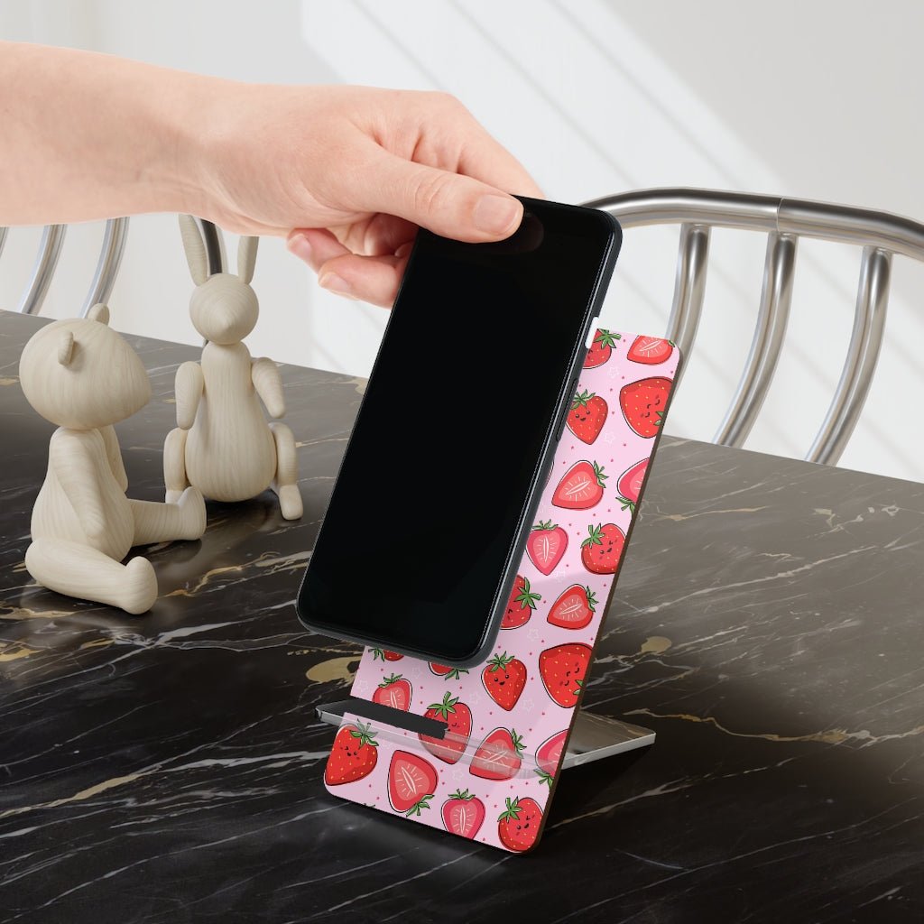 Kawaii Strawberries Mobile Display Stand for Smartphones - Puffin Lime