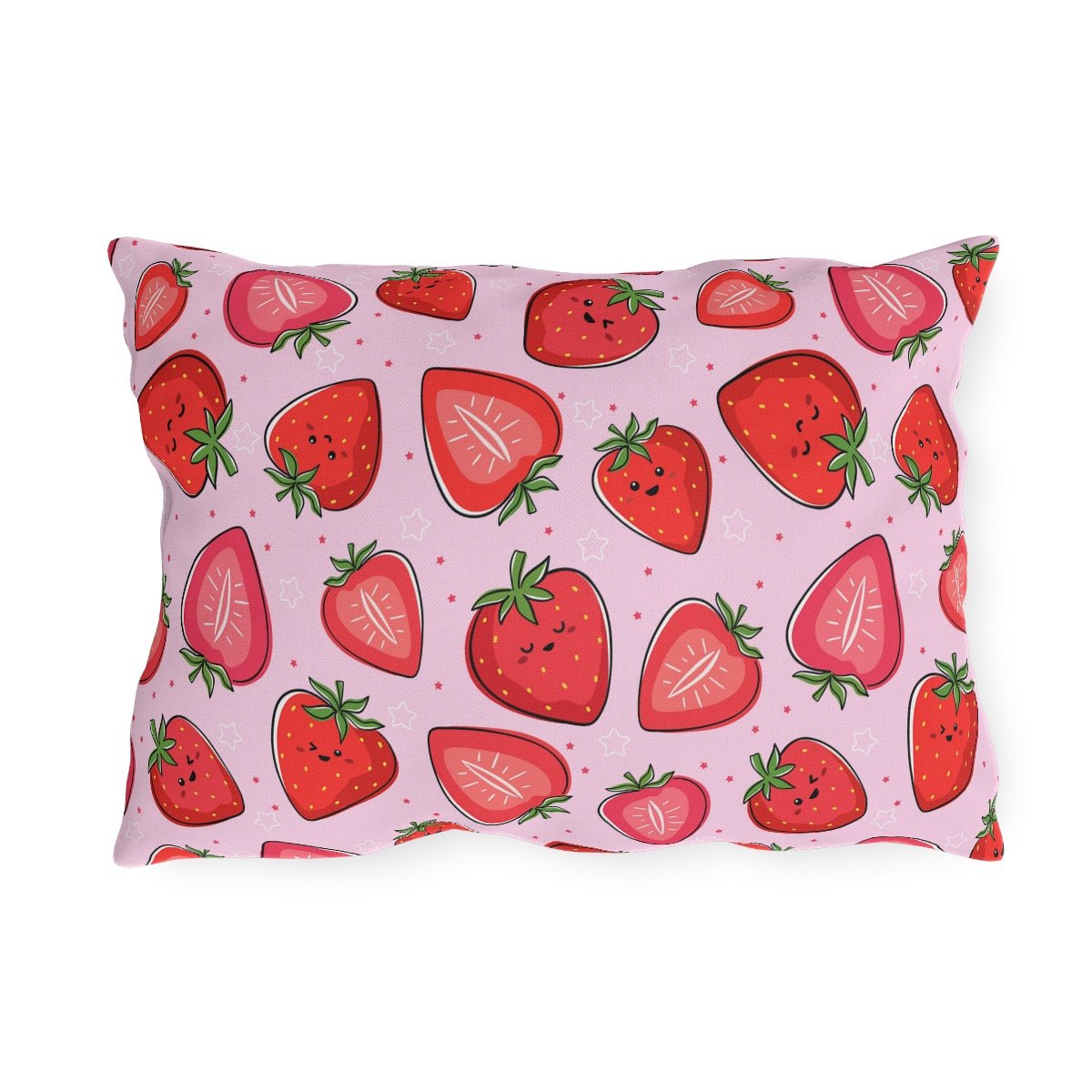 Kawaii Strawberries Outdoor Pillow - Puffin Lime