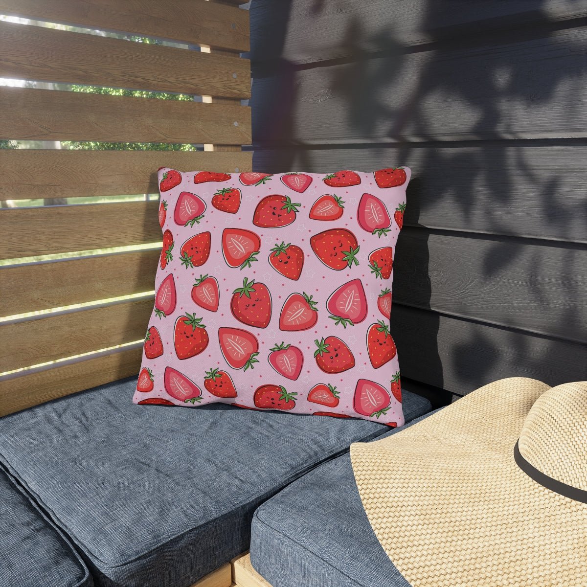 Kawaii Strawberries Outdoor Pillow - Puffin Lime