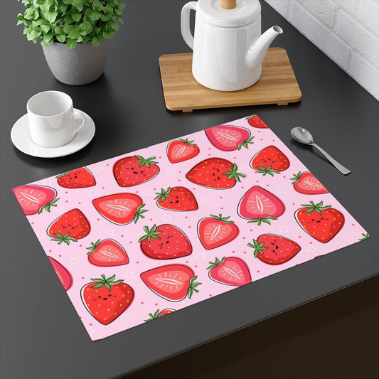 Kawaii Strawberries Placemat - Puffin Lime