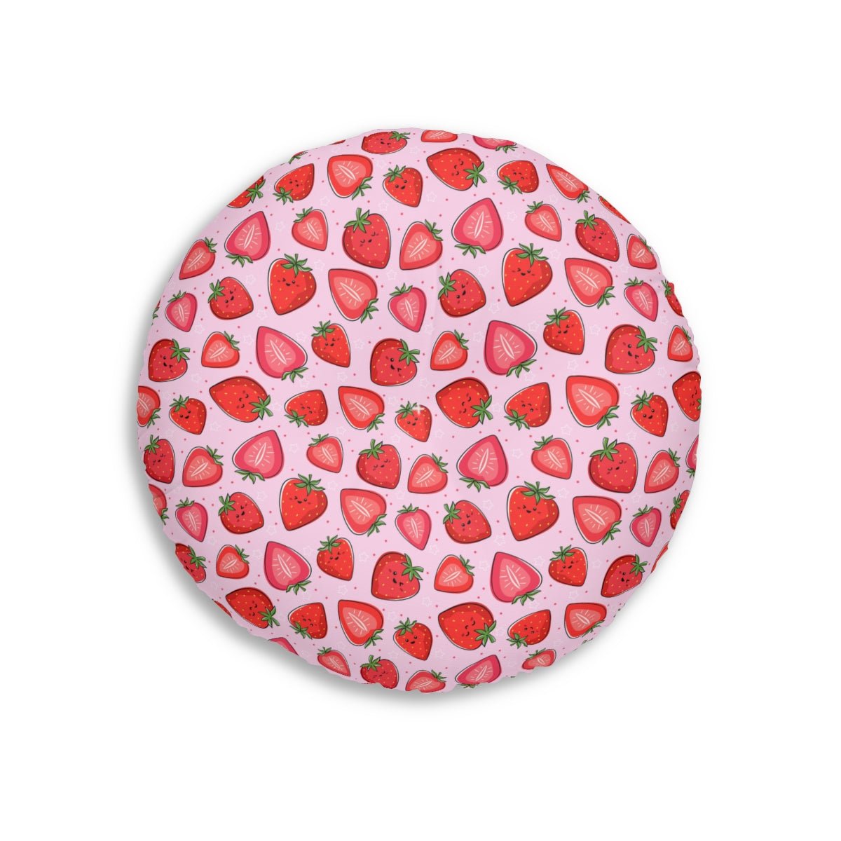 Kawaii Strawberries Round Tufted Floor Pillow - Puffin Lime