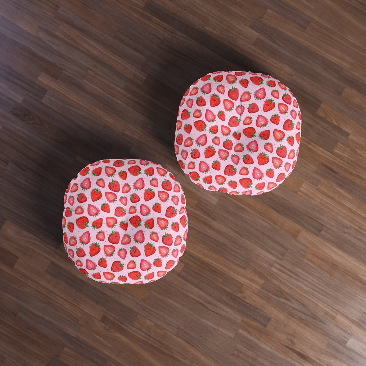 Kawaii Strawberries Round Tufted Floor Pillow - Puffin Lime