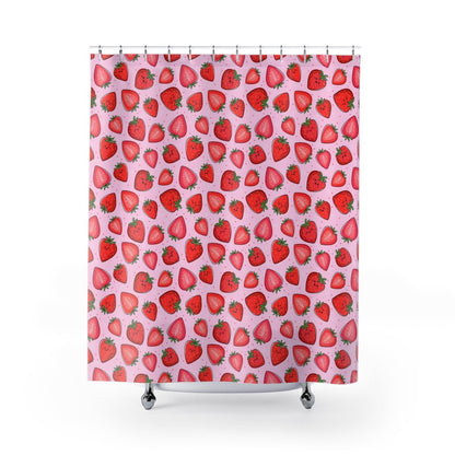 Kawaii Strawberries Shower Curtain - Puffin Lime