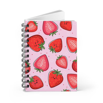Kawaii Strawberries Spiral Bound Journal - Puffin Lime