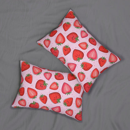 Kawaii Strawberries Spun Polyester Lumbar Pillow - Puffin Lime