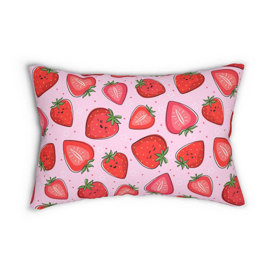 Kawaii Strawberries Spun Polyester Lumbar Pillow - Puffin Lime