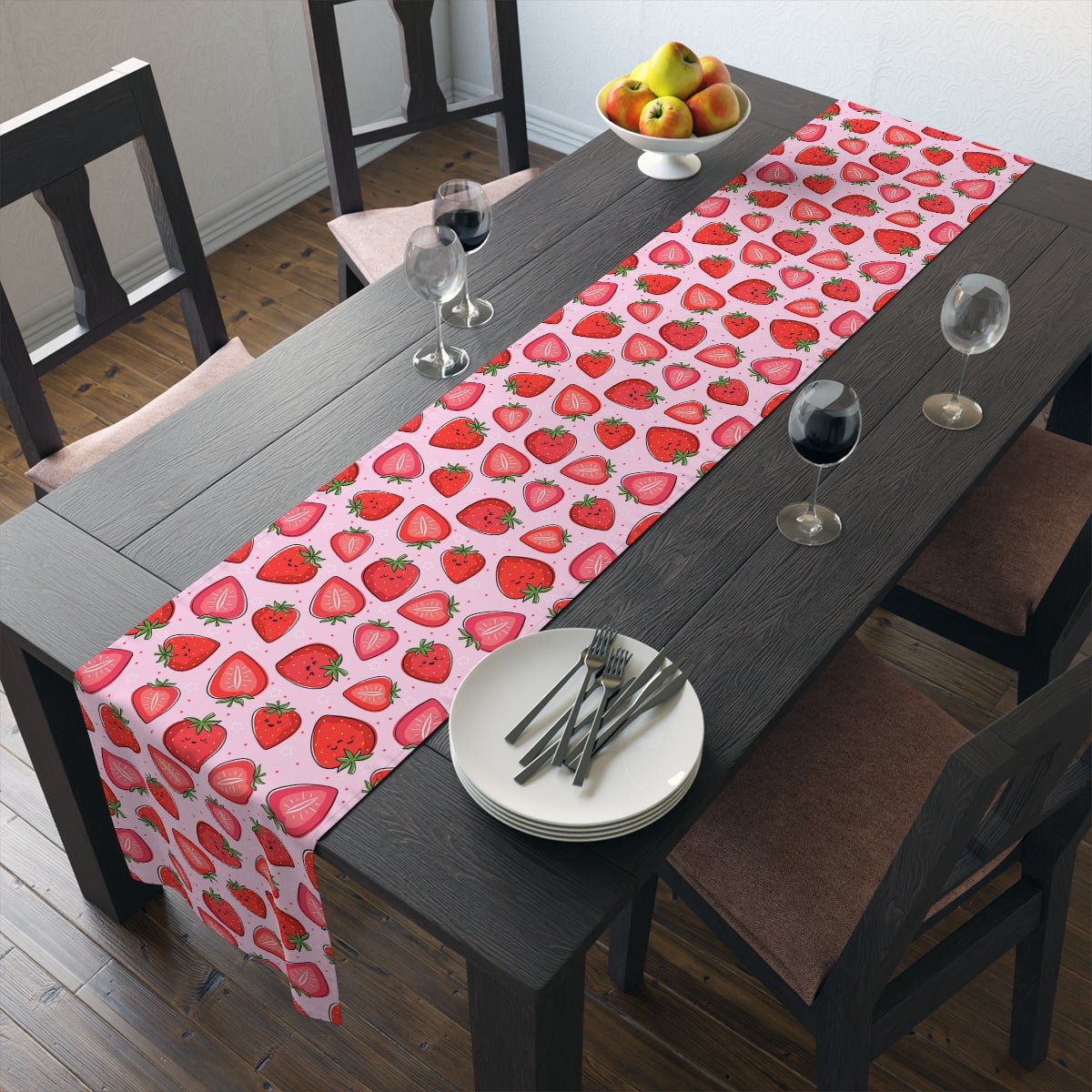 Kawaii Strawberries Table Runner - Puffin Lime