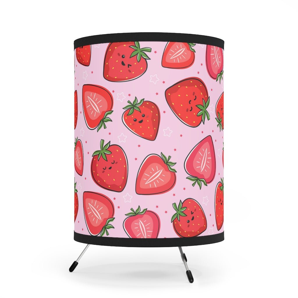 Kawaii Strawberries Tripod Lamp with High-Res Printed Shade, US\CA plug - Puffin Lime
