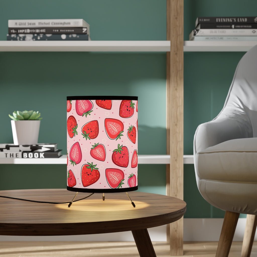Kawaii Strawberries Tripod Lamp with High-Res Printed Shade, US\CA plug - Puffin Lime