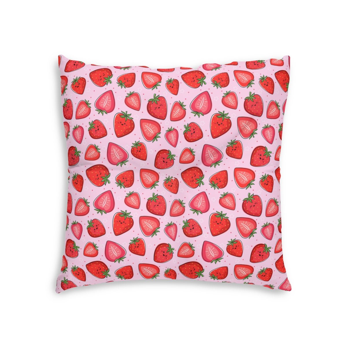 Kawaii Strawberries Tufted Square Floor Pillow - Puffin Lime