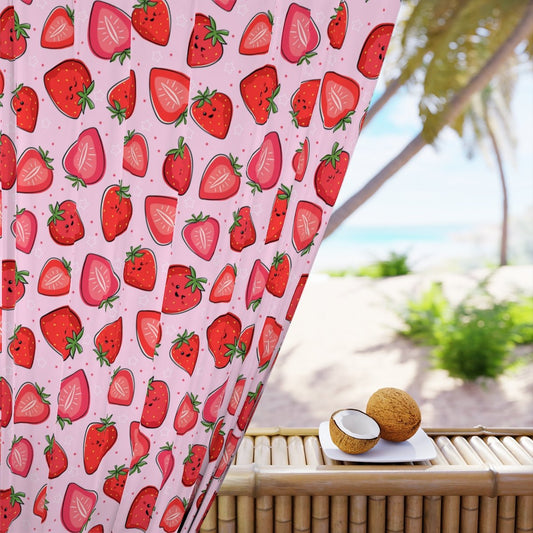 Kawaii Strawberries Window Curtains (1 Piece) - Puffin Lime