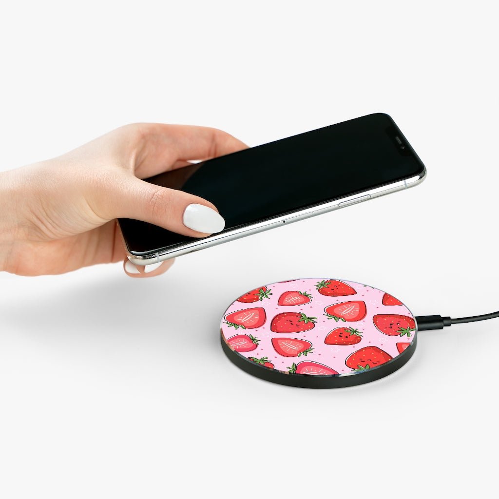Kawaii Strawberries Wireless Charger - Puffin Lime