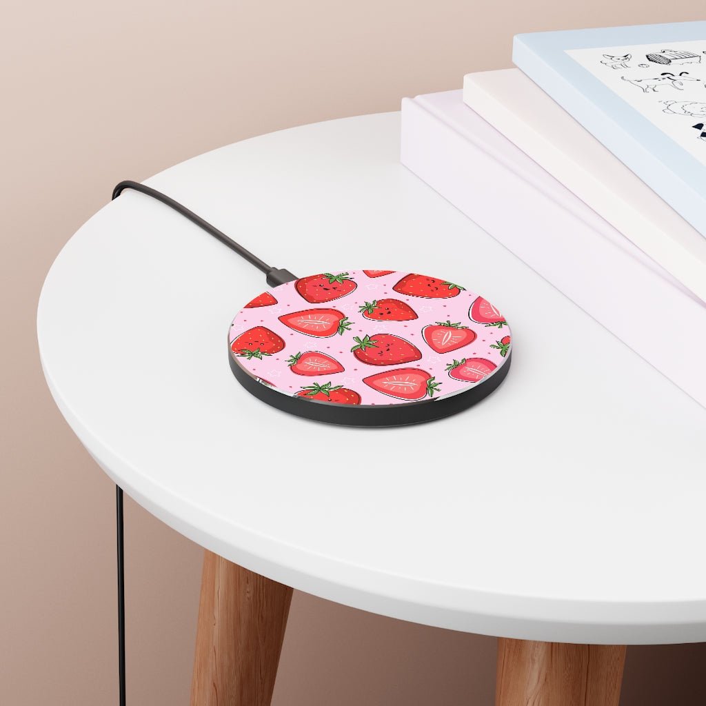 Kawaii Strawberries Wireless Charger - Puffin Lime