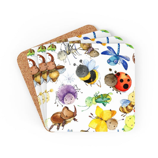 Ladybugs, Bees and Dragonflies Corkwood Coaster Set - Puffin Lime