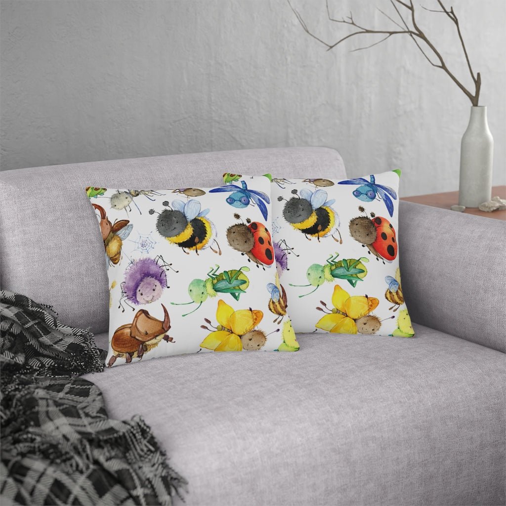 Ladybugs, Bees and Dragonflies Outdoor Pillow - Puffin Lime