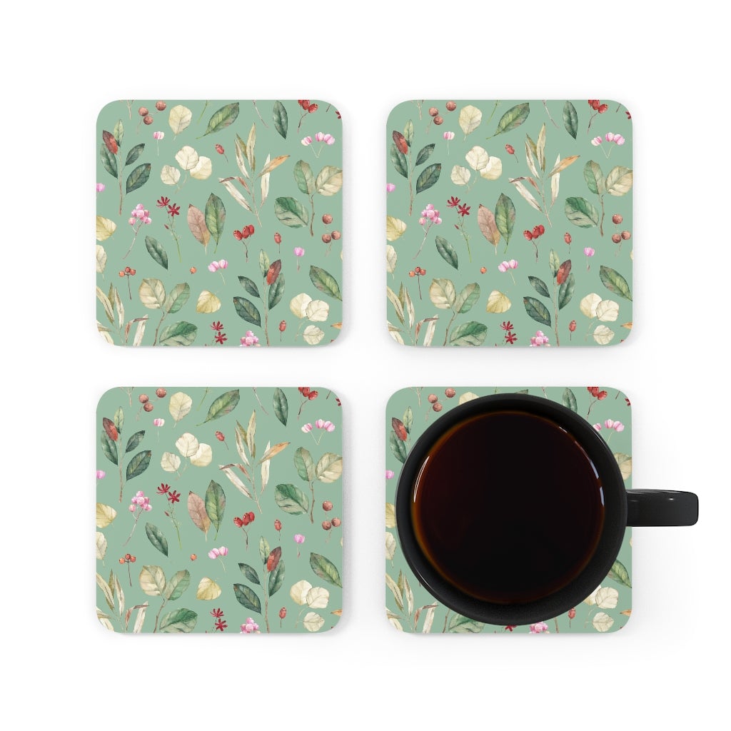 Leaves and Berries Corkwood Coaster Set | Gifts For Home | Gifts For Her