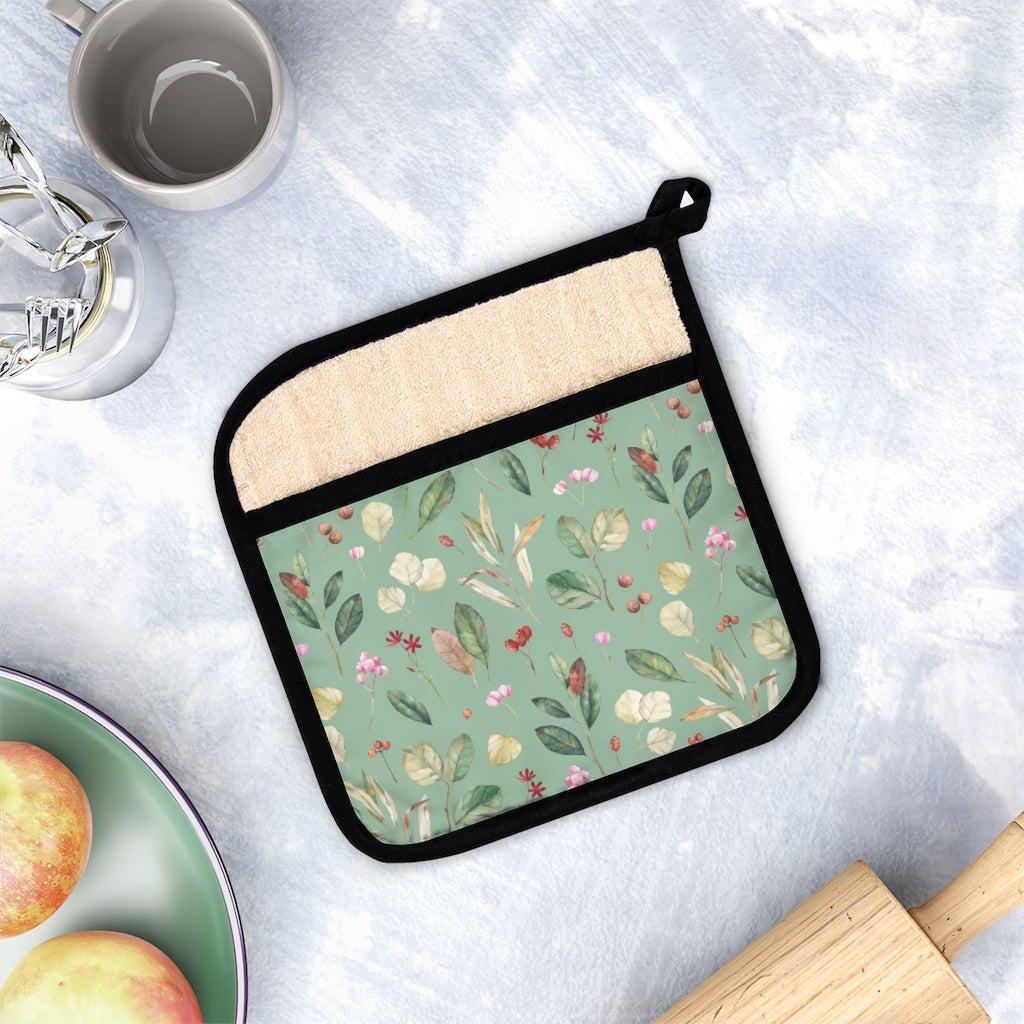 Leaves and Berries Pot Holder with Pocket | Gifts For Home | Gifts For Her