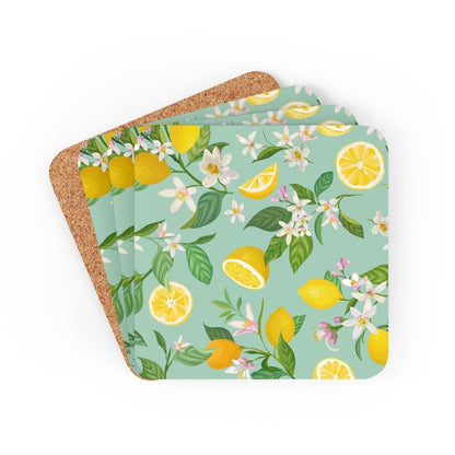 Lemons and Flowers Corkwood Coaster Set